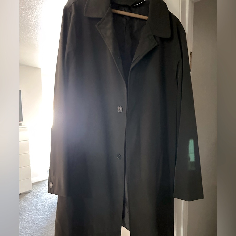 Chocolate brown overcoat to the knee. Fully zip out lining for all seasons.